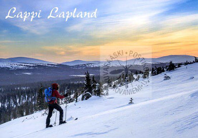 Kortti nro 2002 Lappi Lapland hiihtäjä oranssi