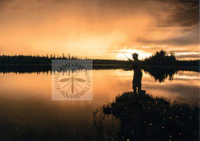 Kortti nro 1986 Kalastaja auringonlaskussa siluetti
